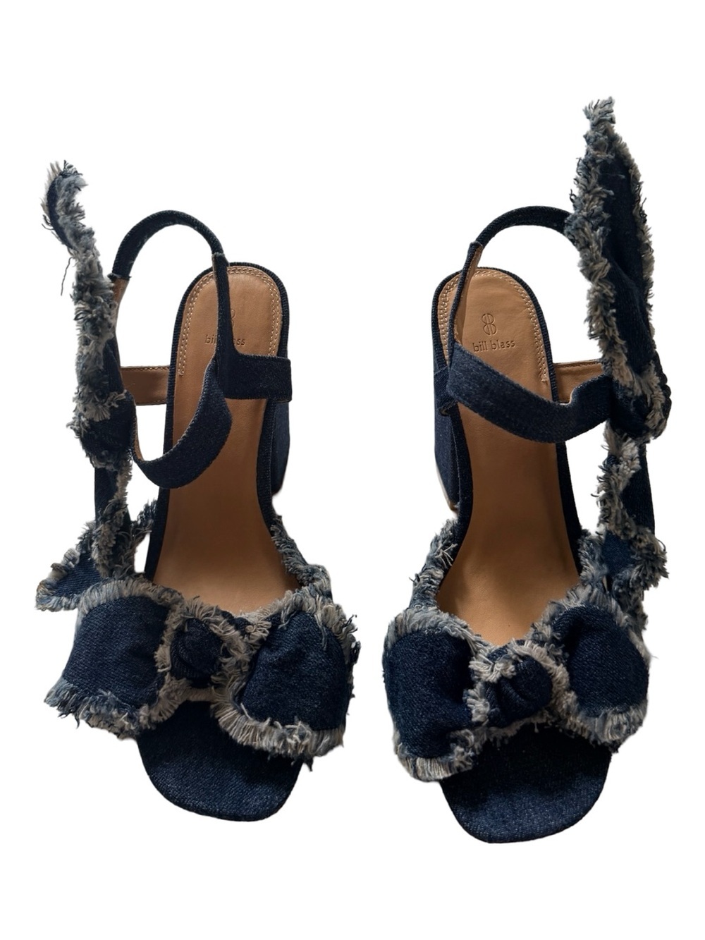 Bill Blass Denim Frayed Block Heel Sandals - Dark Blue - Picture 5 of 9